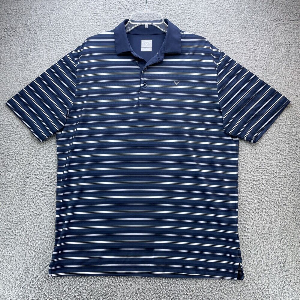 Callaway Shirt Mens Medium Blue Polo Striped Opti Dri Performance Stretch Golf